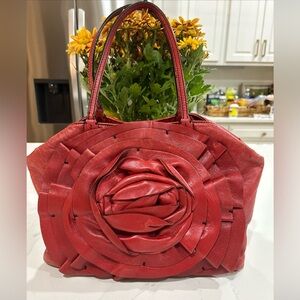 VALENTINO garavani Red Rose Rosette Lamb Skin Leather Shoulder Bag